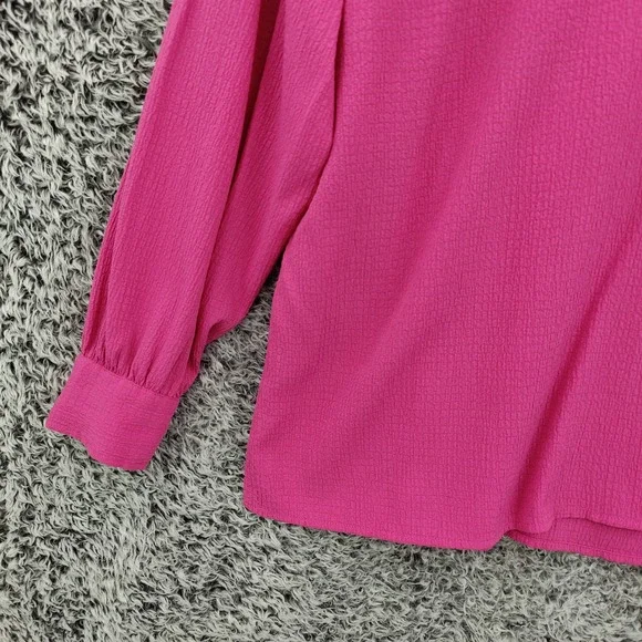 Belle Kim Gravel Womens Gauzy Preppy Lightweight Top L Hot Pink Textured VNeck - Picture 9 of 16